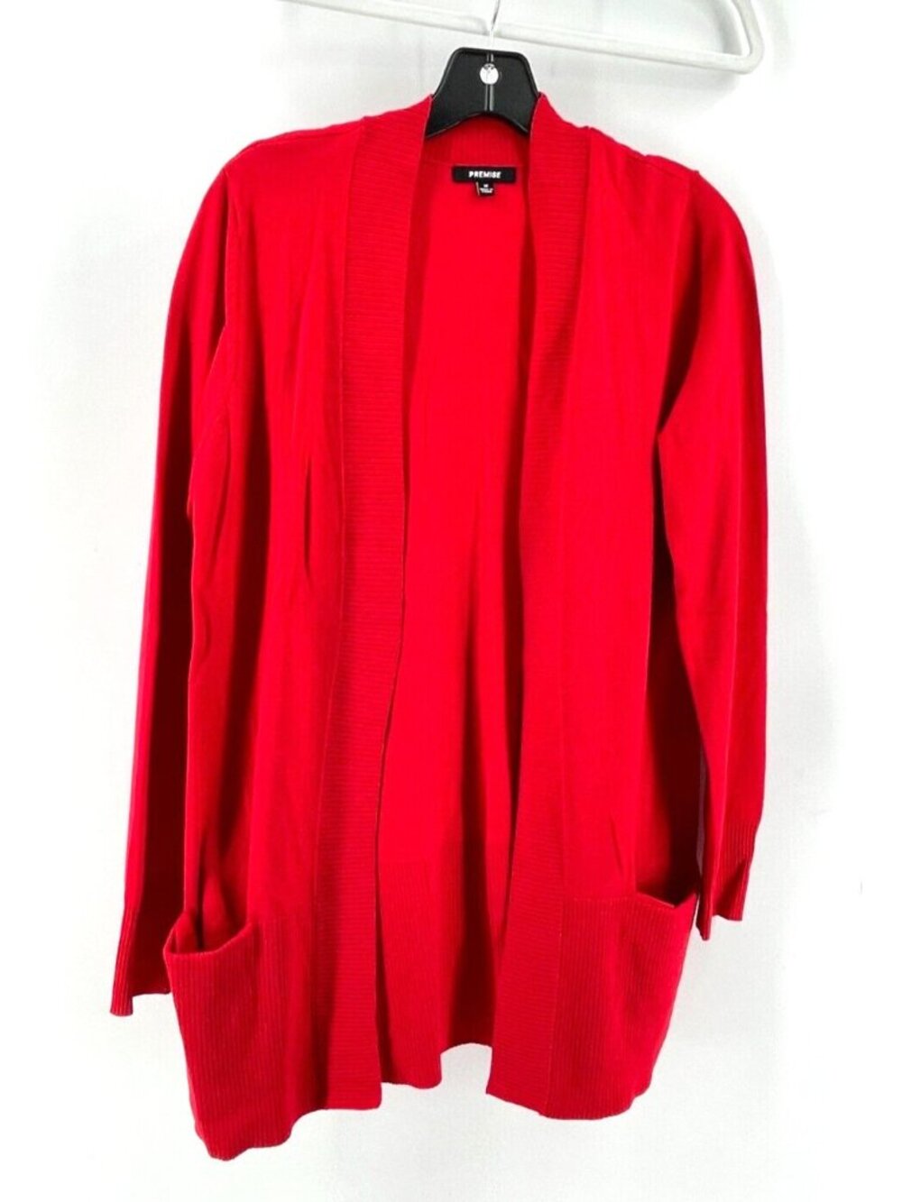 Premise Open Drape Front Red Lightweight Cardigan Sweater Pockets Size M